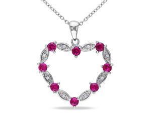 Amour Sterling Silver 1 1/3ct TGW Created Ruby and 0.04ct TDW Diamond Heart Pendant with Chain (G-H, I2-I3) (18in) Amour Sterling Silver 1 1/3ct TGW Created Ruby and 0.04ct TDW Diamond Heart Pendant with Chain (G-H, I2-I3) (18in)