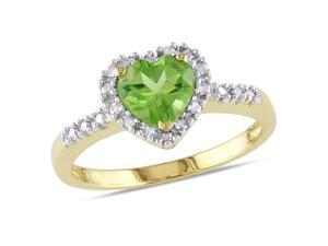 Amour 10k Yellow Gold 4/5ct TGW Peridot and 1/10ct TDW Diamond Heart Ring (G-H, I2-I3) Amour 10k Yellow Gold 4/5ct TGW Peridot and 1/10ct TDW Diamond Heart Ring (G-H, I2-I3)
