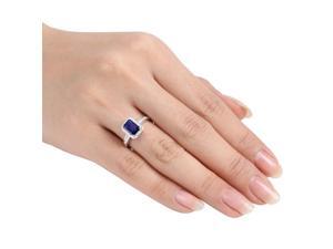 Amour 10k White Gold 1 3/5ct TGW Created Blue Sapphire and 0.06ct TDW Diamond Cocktail Ring (G-H, I2-I3) Amour 10k White Gold 1 3/5ct TGW Created Blue Sapphire and 0.06ct TDW Diamond Cocktail Ring (G-H, I2-I3)