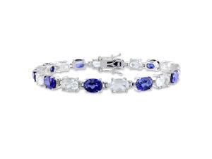 Amour Sterling Silver 21 3/4ct TGW Created Blue Sapphire and White Topaz Tennis Bracelet (7.25in) Amour Sterling Silver 21 3/4ct TGW Created Blue Sapphire and White Topaz Tennis Bracelet (7.25in)
