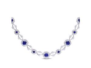 Amour Sterling Silver 10 3/5ct TGW Created Blue and White Sapphire Necklace (16in) Amour Sterling Silver 10 3/5ct TGW Created Blue and White Sapphire Necklace (16in)