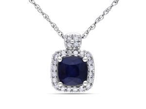 Amour 10k White Gold 3/4ct TGW Diffused Sapphire and 1/10ct TDW Diamond Halo Pendant with Chain (G-H, I1-I2) (17in) Amour 10k White Gold 3/4ct TGW Diffused Sapphire and 1/10ct TDW Diamond Halo Pendant with Chain (G-H, I1-I2) (17in)