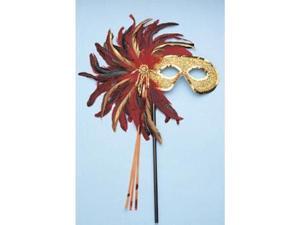 Franco American Novelty 33707 Majestic Feather Mask With Stick - Red And Gold Franco American Novelty 33707 Majestic Feather Mask With Stick - Red And Gold
