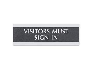 Century Series Office Sign, Visitors Must Sign In, 9 x 1/2 x 3, Black/Silver Century Series Office Sign, Visitors Must Sign In, 9 x 1/2 x 3, Black/Silver