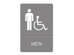 ADA Sign, Men Restroom Wheelchair Accessible Symbol, Molded Plastic, 6 x 9, Gray ADA Sign, Men Restroom Wheelchair Accessible Symbol, Molded Plastic, 6 x 9, Gray