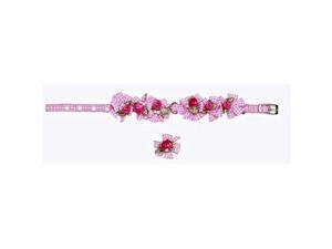 A Pets World 14000122-16 Ribbon Dog Collar + Leash Set-Pink Gingham Petal Flower Rosette with Pearls A Pets World 14000122-16 Ribbon Dog Collar + Leash Set-Pink Gingham Petal Flower Rosette with Pearls