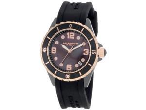 Akribos XXIV AK502BKR Womens Ceramic Case With Rose-Tone Accents And Black Rubber Strap Watch Akribos XXIV AK502BKR Womens Ceramic Case With Rose-Tone Accents And Black Rubber Strap Watch