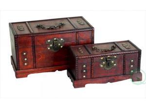 Antique Wooden Trunk, Old Treasure Chest Set of 2 Antique Wooden Trunk, Old Treasure Chest Set of 2