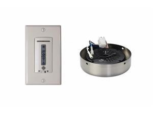 Monte Carlo MCRC4RBS Hard-wired wall remote control, receiver, white-almond switch plates.BRUSHED STEEL receiver hub Monte Carlo MCRC4RBS Hard-wired wall remote control, receiver, white-almond switch plates.BRUSHED STEEL receiver hub