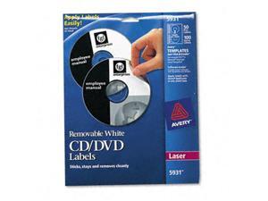 Avery Matte White Removable CD Labels for Laser Printers 5931, 50 Disc Labels and 100 Spine Labels Avery Matte White Removable CD Labels for Laser Printers 5931, 50 Disc Labels and 100 Spine Labels