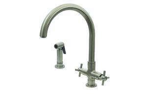 Whitehaus Collection 3-03954SS85-BN 10.25 in. Luxe Plus dual handle faucet with gooseneck swivel spout, cross style handles and solid brass side spray- Brushed Nickel-PVD Whitehaus Collection 3-03954SS85-BN 10.25 in. Luxe Plus dual handle faucet with gooseneck swivel spout, cross style handles and solid brass side spray- Brushed Nickel-PVD