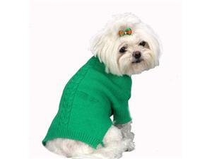 A Pets World 07153703-10 Mercerized Cotton Roll Neck Cable Grass Green Dog Sweater A Pets World 07153703-10 Mercerized Cotton Roll Neck Cable Grass Green Dog Sweater