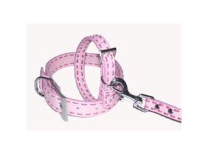 A Pets World 03011302-10 Leather Dog Collar- Lt Pink-Hot Pink Saddle Stitch A Pets World 03011302-10 Leather Dog Collar- Lt Pink-Hot Pink Saddle Stitch