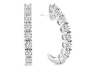 SuperJeweler 14K 1 Ct. Diamond J Hoop Earrings - White Gold SuperJeweler 14K 1 Ct. Diamond J Hoop Earrings - White Gold