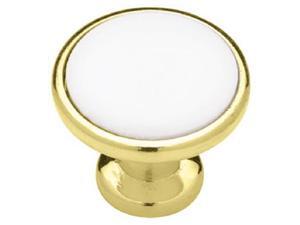 Liberty Hardware P50162H-PBW-C5 Polished Brass And White Ceramic Insert Knob - 1.25 in. Liberty Hardware P50162H-PBW-C5 Polished Brass And White Ceramic Insert Knob - 1.25 in.