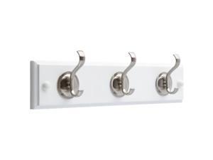Brainerd 133074 14 in. Hook Rail with 3 Coat & Hat Hooks & Round Base - Flat White & Satin Nickel - 1 Pack Brainerd 133074 14 in. Hook Rail with 3 Coat & Hat Hooks & Round Base - Flat White & Satin Nickel - 1 Pack