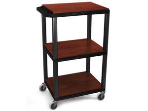 H.Wilson Portable 42'' H Adjustable Black Cherry All Purpose Boardroom Service Utility Tuffy AV Cart With 3 Shelves And Electrical Outlet In Black Legs H.Wilson Portable 42'' H Adjustable Black Cherry All Purpose Boardroom Service Utility Tuffy AV Cart With 3 Shelves And Electrical Outlet In Black Legs