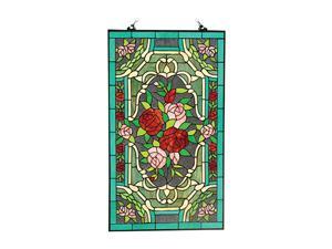 Amora Lighting Tiffany Style AM1109PN20 Roses Stained Glass 32" x 20" Window Panel Amora Lighting Tiffany Style AM1109PN20 Roses Stained Glass 32" x 20" Window Panel