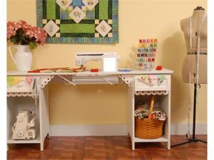 Arrow Sewing Cabinet Olivia Sewing Table with Base Shelves and Drawer - White Arrow Sewing Cabinet Olivia Sewing Table with Base Shelves and Drawer - White