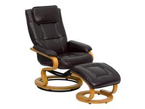 Contemporary Brown Leather Recliner and Ottoman with Swiveling Maple Wood Base By Flash Furniture Contemporary Brown Leather Recliner and Ottoman with Swiveling Maple Wood Base By Flash Furniture