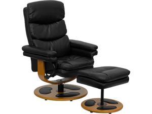 Contemporary Black Leather Recliner and Ottoman with Wood Base By Flash Furniture Contemporary Black Leather Recliner and Ottoman with Wood Base By Flash Furniture