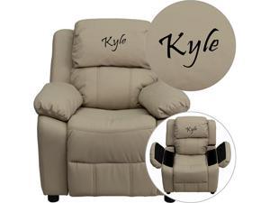Flash Furniture Personalized Deluxe Heavily Padded Beige Vinyl Kids Recliner Chair with Storage Arms Flash Furniture Personalized Deluxe Heavily Padded Beige Vinyl Kids Recliner Chair with Storage Arms
