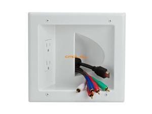Cmple Wall Plate - Recessed Media Plate with Duplex Receptacle, White Cmple Wall Plate - Recessed Media Plate with Duplex Receptacle, White