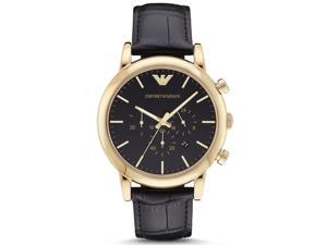 Armani Men's Watch, Black On Stainless-Steel With Black Leather Band Armani Men's Watch, Black On Stainless-Steel With Black Leather Band