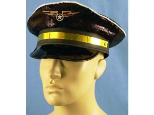 Adjustable Costume Pilot Hat w/Sequin Finish - Black One Size Adjustable Costume Pilot Hat w/Sequin Finish - Black One Size