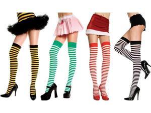 Opaque Stripes Thigh Hi Nylon Costume Hosiery One Size Opaque Stripes Thigh Hi Nylon Costume Hosiery One Size