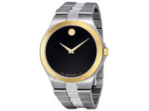 Movado 0606557 Stainless Steel Quartz Black Dial Gold Hands Gold Bezel Movado 0606557 Stainless Steel Quartz Black Dial Gold Hands Gold Bezel