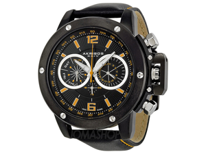 Akribos XXIV Conqueror AK469BK Men's Black Dial Leather Chronograph Watch Akribos XXIV Conqueror AK469BK Men's Black Dial Leather Chronograph Watch
