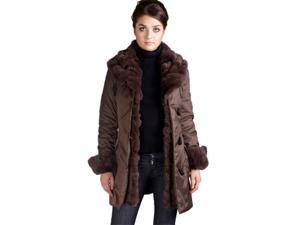 Jessie G. Women's Metallic Jacket with Thinsulate Filling and Rex Rabbit Fur Trim in Brown or Dark Gray Jessie G. Women's Metallic Jacket with Thinsulate Filling and Rex Rabbit Fur Trim in Brown or Dark Gray