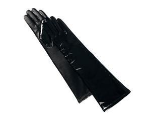Luxury Lane Women's Cashmere Lined Patent Leather Long Gloves - Black M Luxury Lane Women's Cashmere Lined Patent Leather Long Gloves - Black M