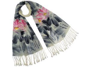 Dahlia Women's Wool Blend Scarf - Hand Painted Lotus Flower - Pink Dahlia Women's Wool Blend Scarf - Hand Painted Lotus Flower - Pink
