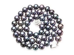 Enhanced Black 8-9mm AA Cultured Pearl Strand Silver Choker Necklace 16" Enhanced Black 8-9mm AA Cultured Pearl Strand Silver Choker Necklace 16"
