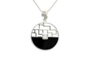 Sunrise Cubic Zirconia Centered Black Onyx Lattice Silver Pendant Necklace 16" Sunrise Cubic Zirconia Centered Black Onyx Lattice Silver Pendant Necklace 16"