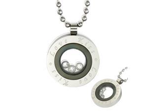 Floating CZ "Love Kiss" Black Medallion Stainless Steel Pendant Necklace 24" Floating CZ "Love Kiss" Black Medallion Stainless Steel Pendant Necklace 24"