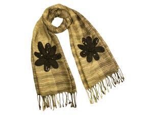 Acrylic & Mohair Fashion Knitted Sequined Flowers Long Scarf Shawl(Tan)-Various colors Acrylic & Mohair Fashion Knitted Sequined Flowers Long Scarf Shawl(Tan)-Various colors