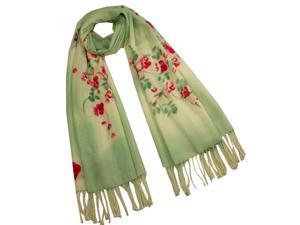 Dahlia Women's Wool Blend Scarf - Watercolor Peach Tree in Bloom - Green Dahlia Women's Wool Blend Scarf - Watercolor Peach Tree in Bloom - Green