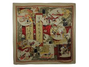100% Satin Charmeuse Silk Traditional Chinese Painting Collage Square Scarf 100% Satin Charmeuse Silk Traditional Chinese Painting Collage Square Scarf
