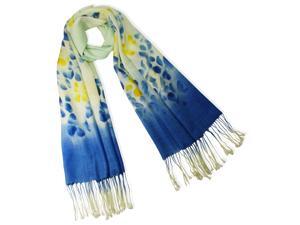Dahlia Women's 100% Merino Wool Pashmina Scarf - Dancing Winter Jasmine - Blue Dahlia Women's 100% Merino Wool Pashmina Scarf - Dancing Winter Jasmine - Blue