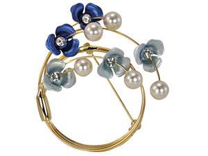 Crescent Crystal Flower Venetian Pearl Brooch Pin - Blue Crescent Crystal Flower Venetian Pearl Brooch Pin - Blue