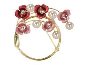 Crescent Crystal Flower Venetian Pearl Brooch Pin - Pink Crescent Crystal Flower Venetian Pearl Brooch Pin - Pink