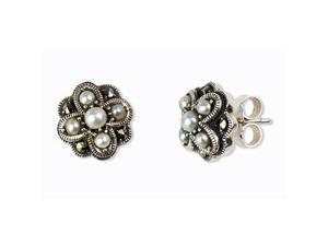 Four Petal Cross-stitch Natural Seed Pearl Silver Stud Earrings Four Petal Cross-stitch Natural Seed Pearl Silver Stud Earrings