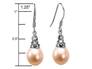 Crystal Top 8-9mm AAAA Drop Pearl Platinum Overlay Silver Earrings, Peach Crystal Top 8-9mm AAAA Drop Pearl Platinum Overlay Silver Earrings, Peach