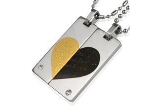 Black/Gold Tone Heart Cubic Zirconia Stainless Steel Couple Necklace Set 16"/20" Black/Gold Tone Heart Cubic Zirconia Stainless Steel Couple Necklace Set 16"/20"