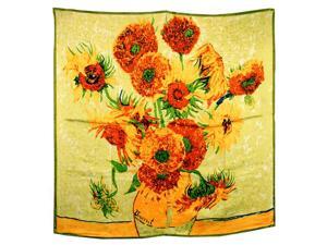 100% Satin Charmeuse Silk Van Gogh's "Sunflower" Square Scarf Shawl 100% Satin Charmeuse Silk Van Gogh's "Sunflower" Square Scarf Shawl
