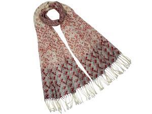 Dahlia Women's 100% Merino Wool Pashmina Scarf - Floret Flower Dot Pattern - Red Dahlia Women's 100% Merino Wool Pashmina Scarf - Floret Flower Dot Pattern - Red