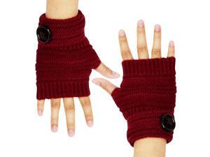 Dahlia Women's Single Button Acrylic Knit Fingerless Gloves - Burgundy Dahlia Women's Single Button Acrylic Knit Fingerless Gloves - Burgundy